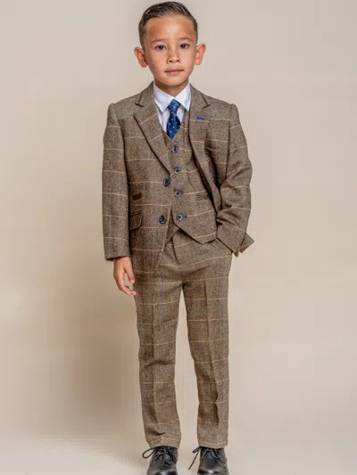 Shop House Of Cavani Boys Albert Tweed Check Suit In Brown