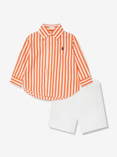 Shop Ralph Lauren Baby Boys Shirt And Shorts Set In Orange