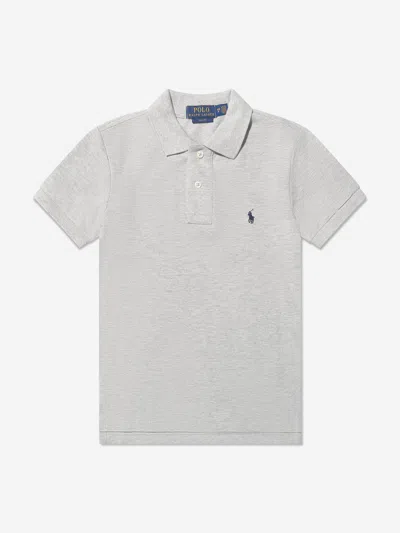 Shop Ralph Lauren Boys Custom Fit Polo Shirt In Grey
