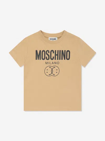 Shop Moschino Boys Milano Logo T-shirt In Brown
