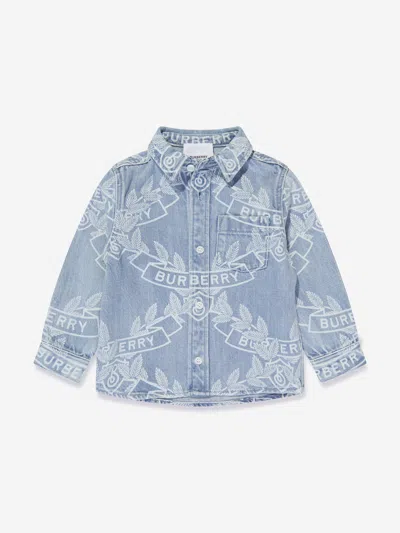 Shop Burberry Baby Boys Owen Crest Shirt In Blue
