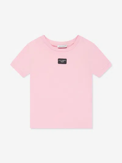 Shop Dolce & Gabbana Girls Logo T-shirt In Pink