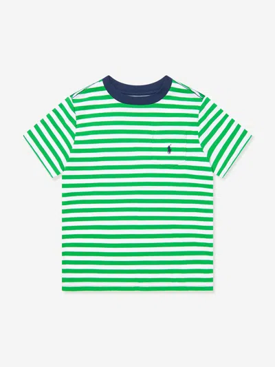 Shop Ralph Lauren Boys Striped Pocket T-shirt In Green