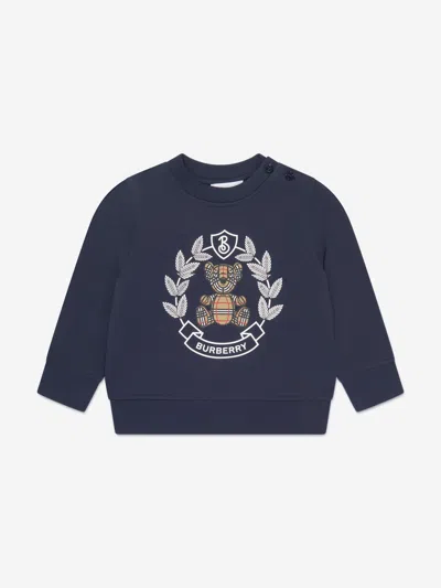 Shop Burberry Baby Girls Crest Sweatshirt In Blue