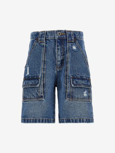 Shop Moschino Boys Denim Cargo Shorts In Blue