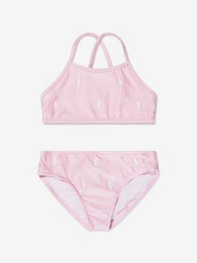 Shop Ralph Lauren Girls Logo Bikini In Pink