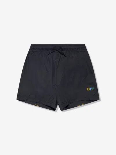 Shop Off-white Boys Diagonal Logo Swim Shorts In Black