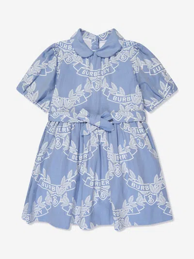 Shop Burberry Girls Mariele Crest Dress In Blue