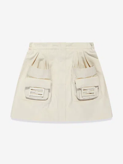 Shop Fendi Girls Cargo Pocket Skirt In Ivory