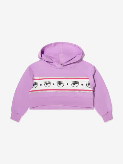 Shop Chiara Ferragni Girls Cropped Logo Hoodie 6 Yrs Purple
