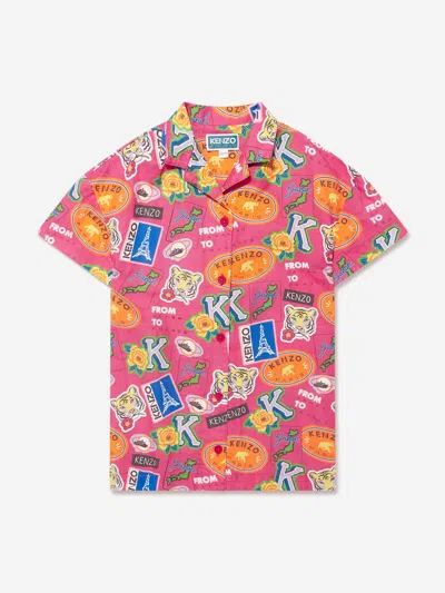 Shop Kenzo Girls Badge Print Shirt Dress In Pink