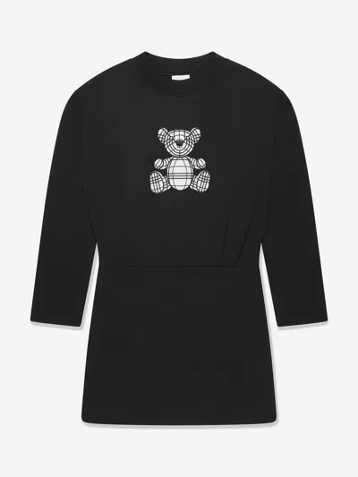 Shop Burberry Girls Long Sleeve Tabot Bear Dress In Black