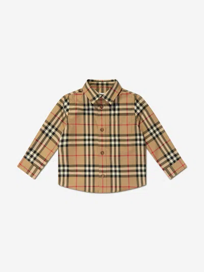 Shop Burberry Baby Boys Owen Long Sleeve Check Shirt In Beige