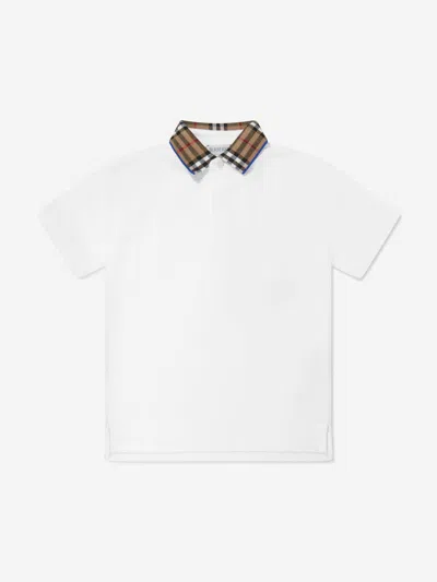 Shop Burberry Boys Check Collar Johane Polo Shirt In White