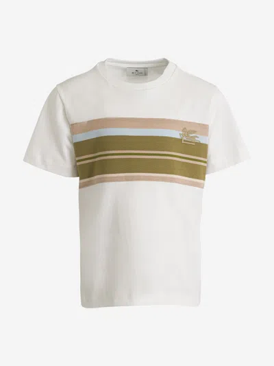 Shop Etro Boys Striped Logo T-shirt In Ivory