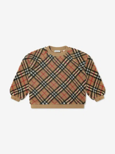 Shop Burberry Kids Archive Check Fleece Sweatshirt In Beige