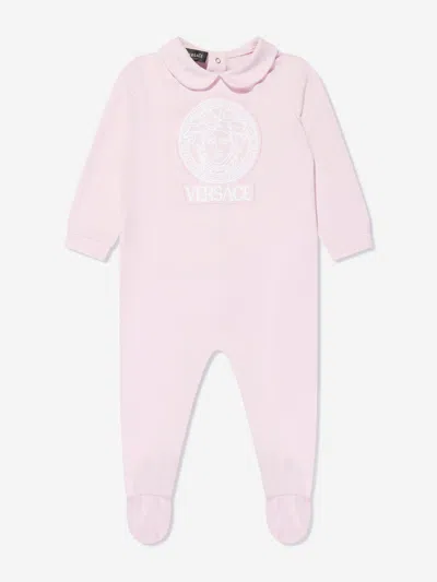 Shop Versace Baby Girls Logo Babygrow In Pink