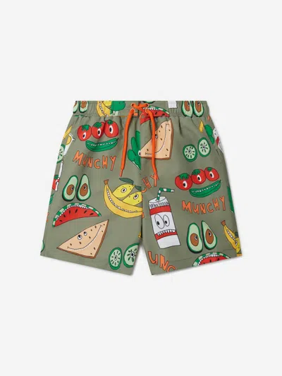 Shop Stella Mccartney Boys Food Print Swim Shorts In Green