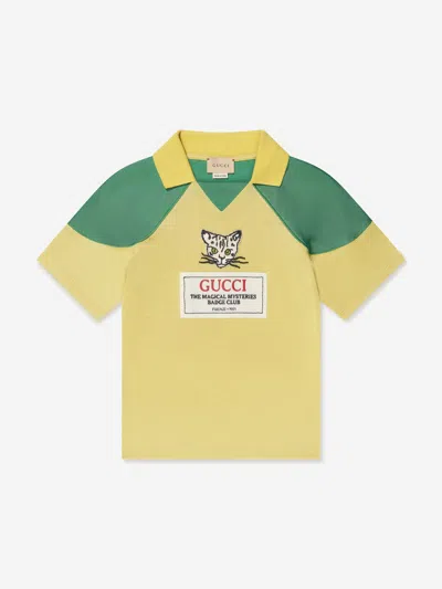 Shop Gucci Boys Cat Logo Polo Shirt In Yellow