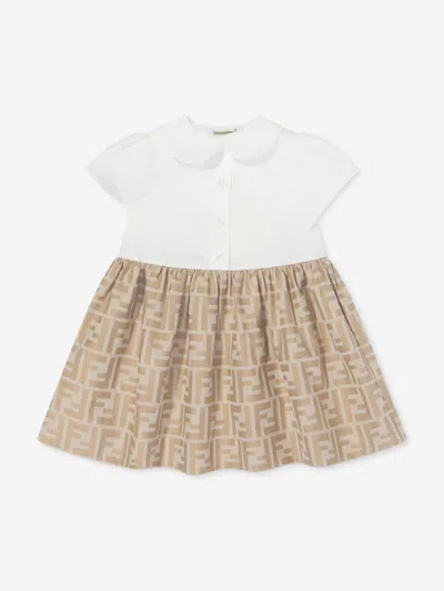 Shop Fendi Baby Girls Ff Jacquard Dress In Beige