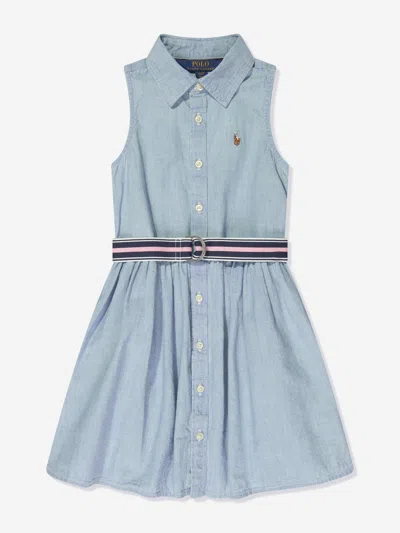 Shop Ralph Lauren Girls Sleeveless Shirt Dress In Blue