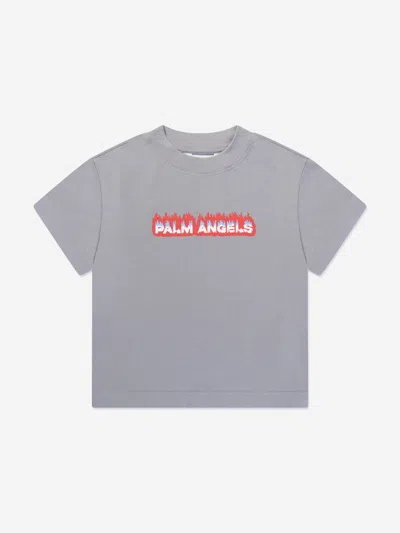 Shop Palm Angels Boys Flames Regular T-shirt In Grey