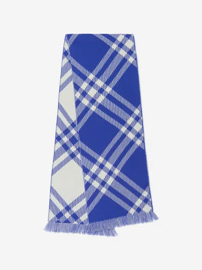 Shop Burberry Kids Bias Check Wool Scarf In Blue