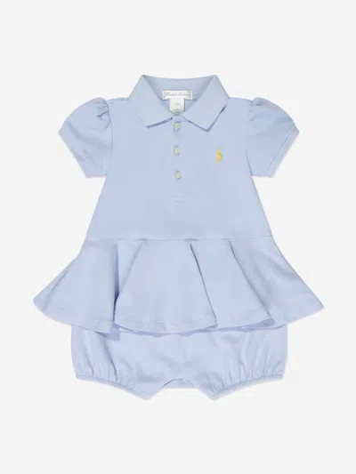 Shop Ralph Lauren Baby Girls Peplum Romper Dress In Blue