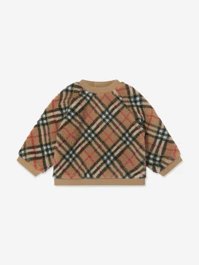 Shop Burberry Baby Check Mini Lora Sweatshirt In Beige