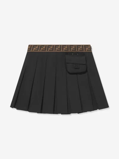 Shop Fendi Girls Pleated Skirt In Black