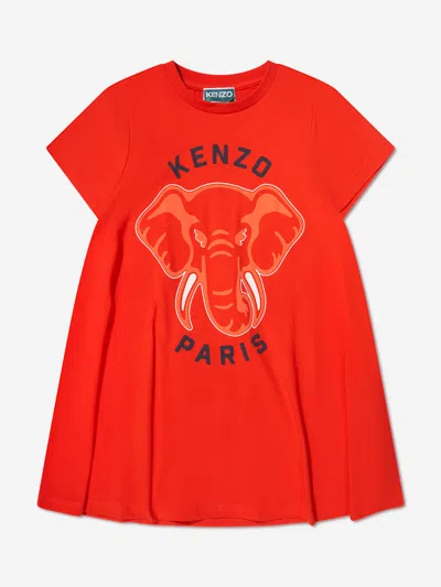Shop Kenzo Girls Elephant Print Dress In Red