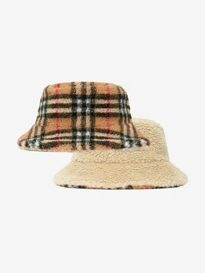 Shop Burberry Kids Reversible Fleece Bucket Hat In Beige