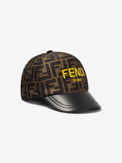 Shop Fendi Kids Ff Logo Cap In Brown
