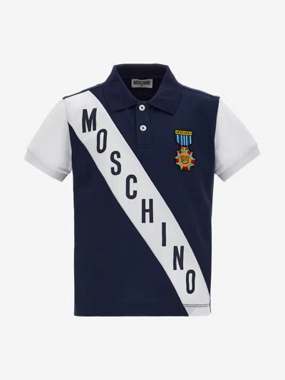 Shop Moschino Boys Medallion Polo Shirt In Blue