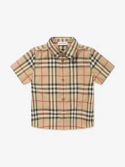 Shop Burberry Baby Boys Check Mini Owen Shirt In Beige