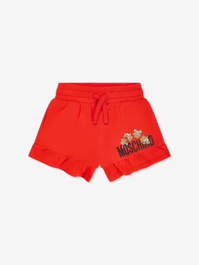 Shop Moschino Girls Teddy Logo Shorts In Red