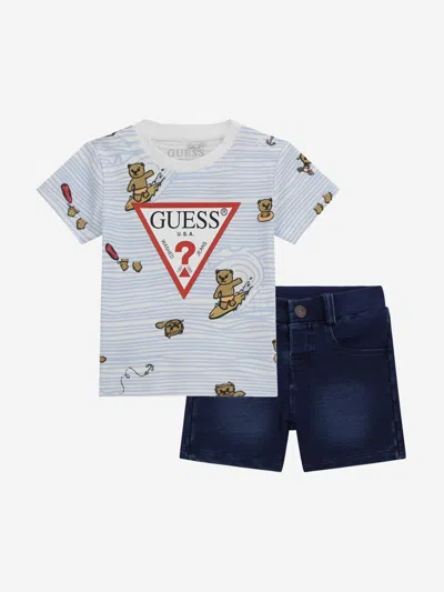 Shop Guess Baby Boys Denim Shorts Set In Blue