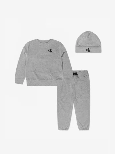 Shop Calvin Klein Jeans Est.1978 Baby Velvet 3 Piece Gift Set In Grey