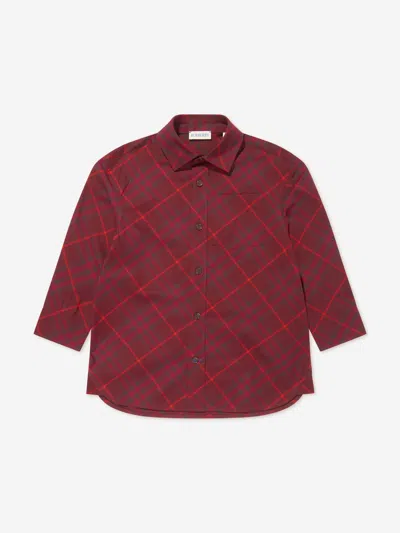 Shop Burberry Boys Check Angelo Shirt In Red