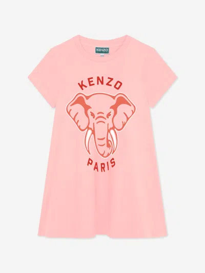 Shop Kenzo Girls Elephant Print Dress In Pink
