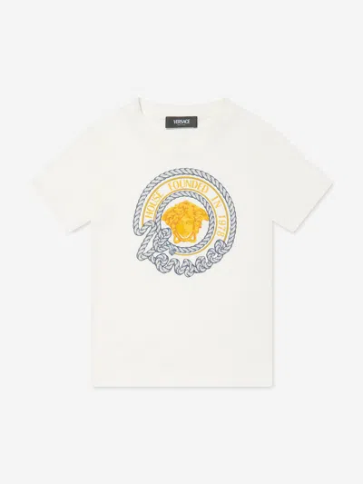 Shop Versace Boys Nautical Medusa Logo T-shirt In White