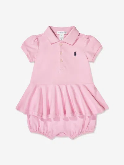 Shop Ralph Lauren Baby Girls Peplum Romper Dress In Pink