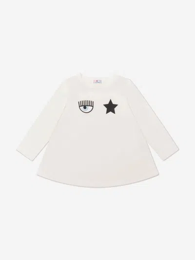 Chiara Ferragni Girls Long Sleeve Eyestar Maxi T-shirt 8 Yrs Ivory In Ivory