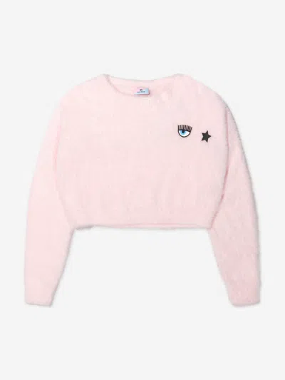 Shop Chiara Ferragni Girls Fluffy Eyestar Cropped Jumper 8 Yrs Pink