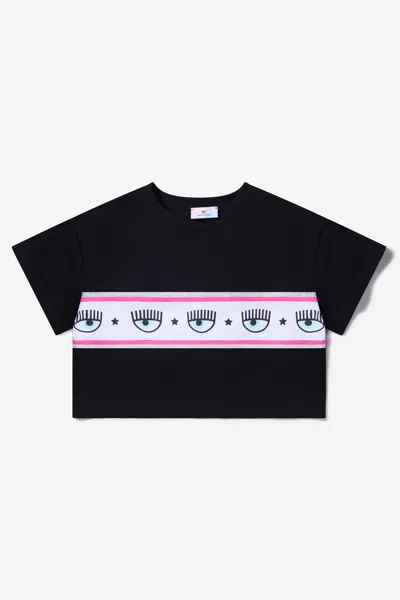 Chiara Ferragni Girls Cotton Jersey Cropped Logo T-shirt 8 Yrs Black In Black