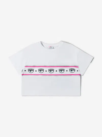 Shop Chiara Ferragni Girls Cotton Jersey Cropped Logo T-shirt 4 Yrs White