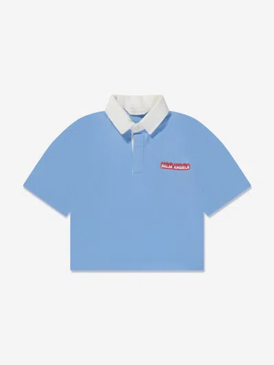 Shop Palm Angels Boys Flames Oversized Polo Shirt In Blue