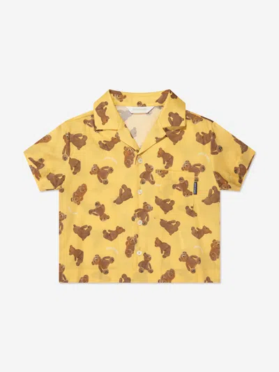 Shop Palm Angels Boys Aop Pa Bears Bowling Shirt In Yellow