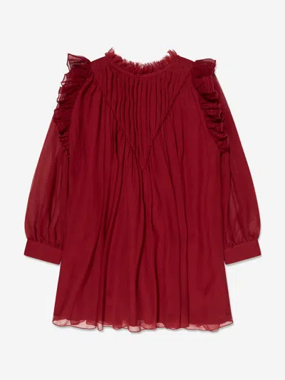 Shop Chloé Girls Pleated Silk Ceremony Dress In Red