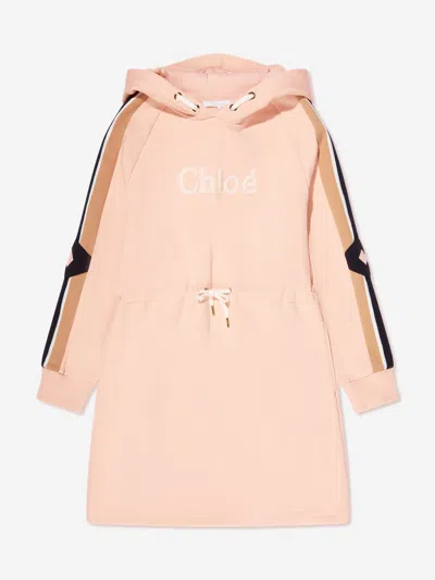 Shop Chloé Girls Hooded Sweatshirt Dress In Pink